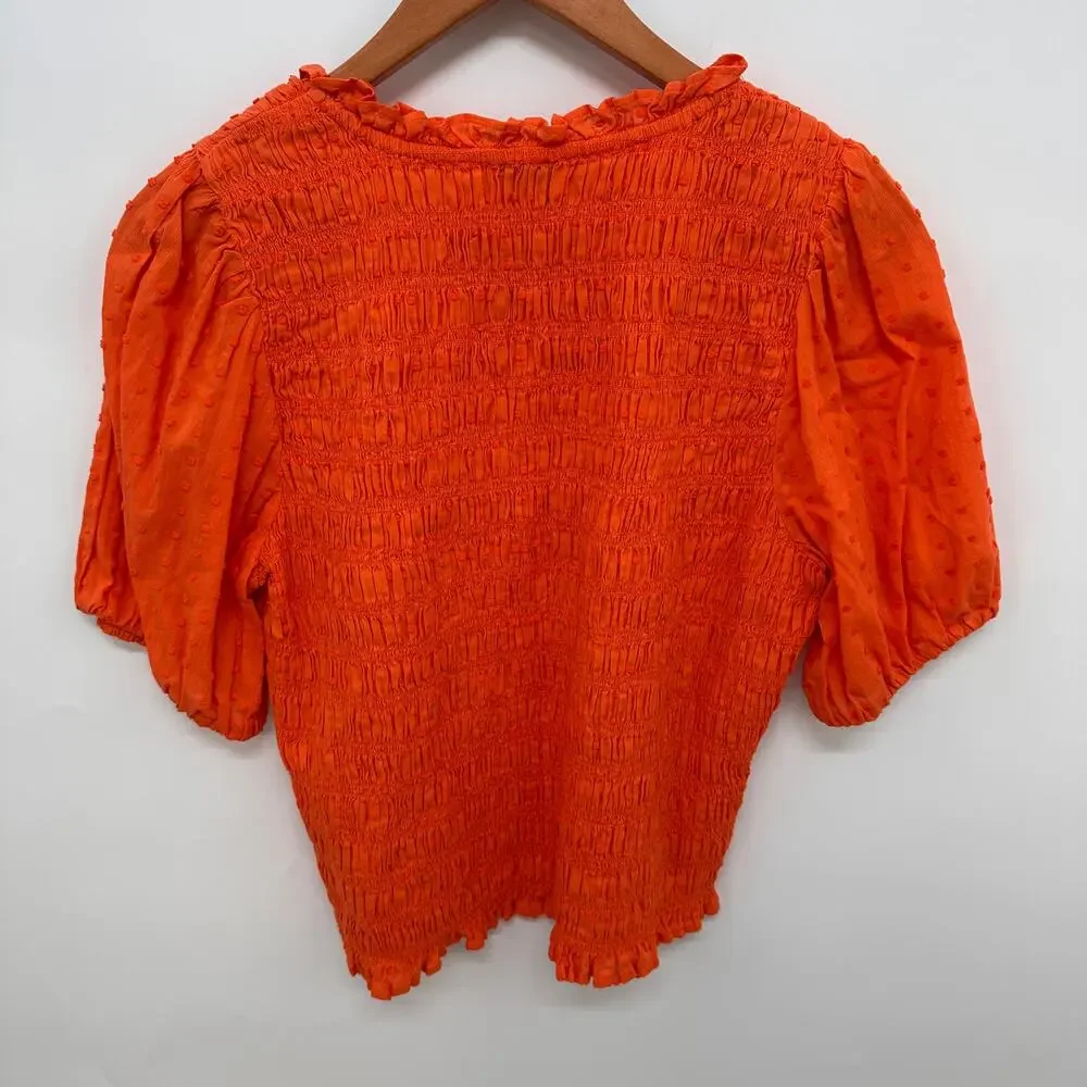 J.CREW Puff-sleeve textured voile smocked top BI436 // L